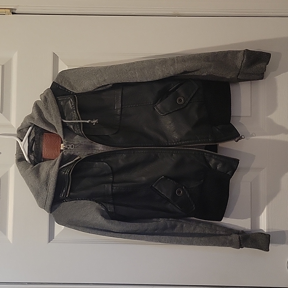 Fuax Leather Hooded Jacket